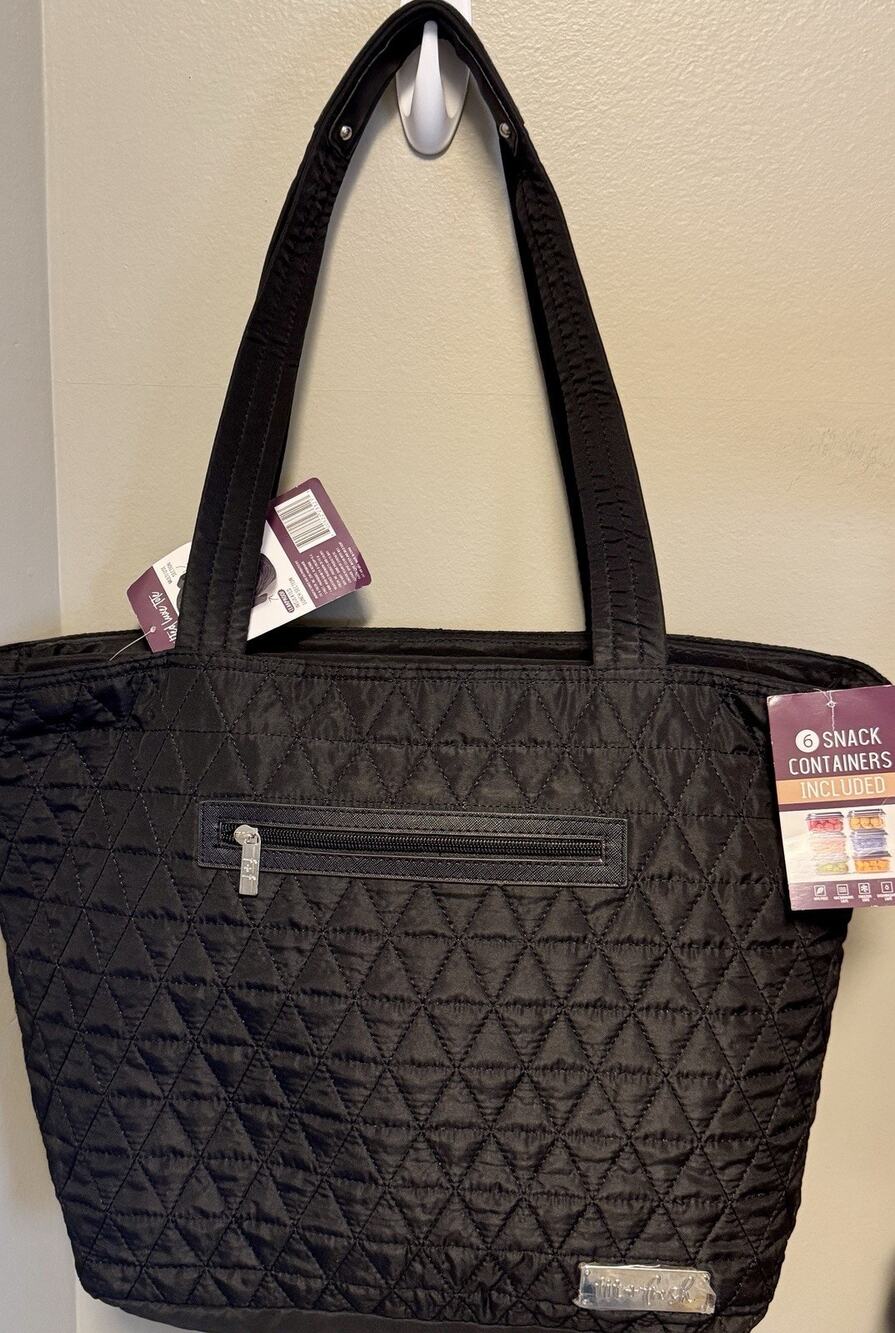 Fit & Fresh Quilted Deluxe Tote Lunch Bag 6 Containers Black Insulated NWT
